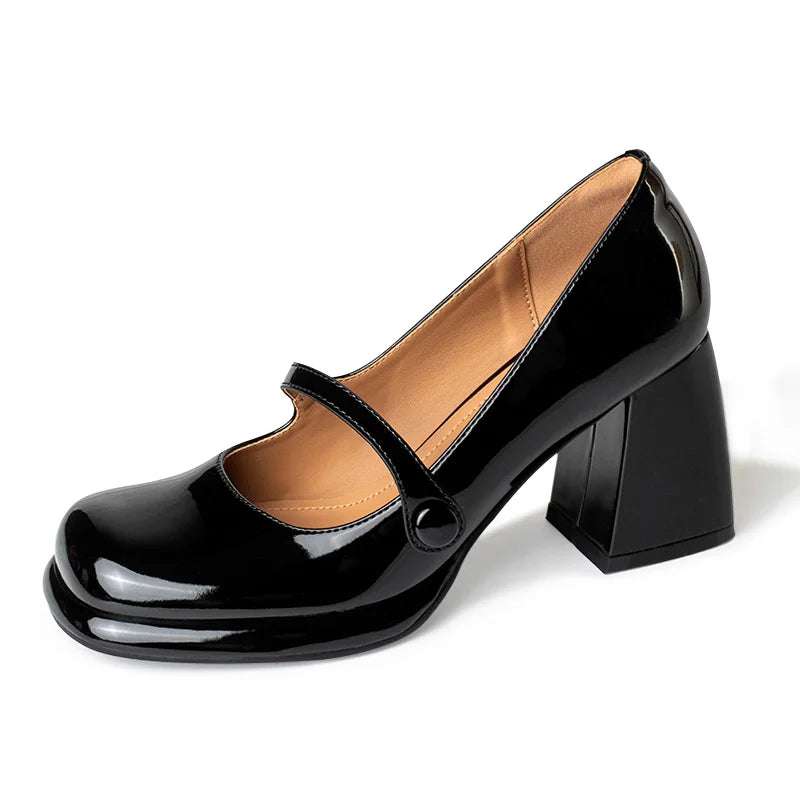 Shoes Retro Square Toe Hollow Out Waterproof Platform Shoes