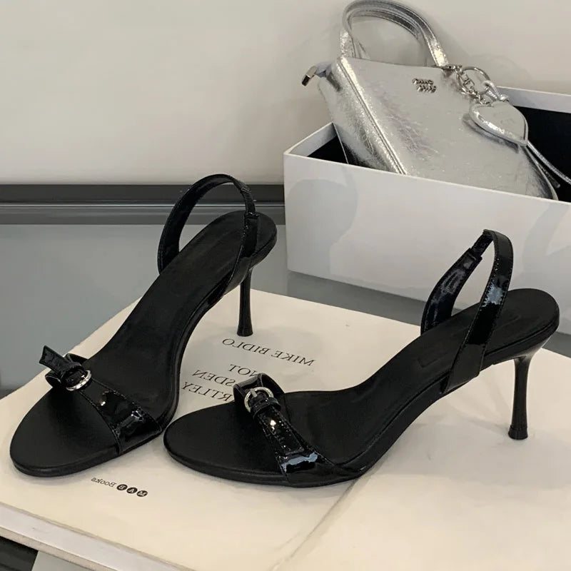 Narrow Band Open Toe Sandals Thin Low Heel Gladiator Party Shoes Zapatos De Mujer
