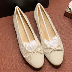 Mixed Color Silver Bowtie Ballets Round Toe Flats Office Slip On Loafers Tweed Cloth Ballerina Bridal Wedding Shoes