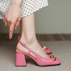 Mary Jane Shoes 41-43 French Vintage Square Headed Thick Heels High Heels Single Shoes Baotou Letter Sandals