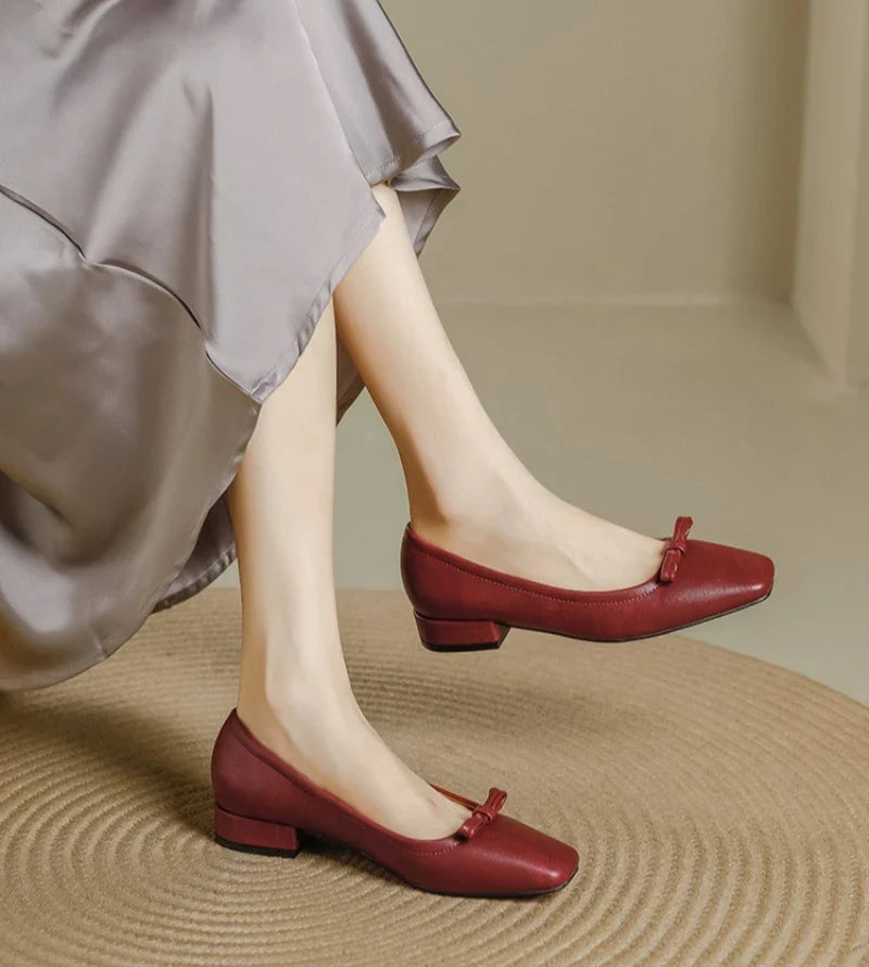 Single Shoes Retro Simple Mary Jane Square Head Shallow Mouth Comfortable Soft Leather Shoes