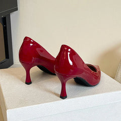 Red Shiny Leather Pumps 6CM Kitten High Heels Shoes Pointed Toe Escaprins Mujer OL Office Tacones Bride Wedding Shoes