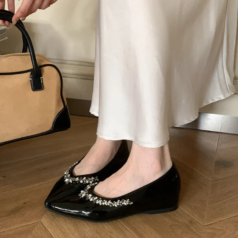Crystal shallow mouth Pointed Toe Low Heeled Slingback Sandals Party Branded Loafers
