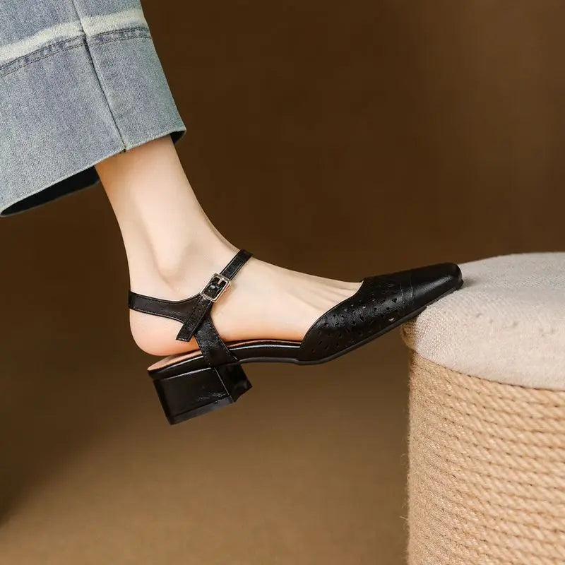 Vintage Square Toe Thick Heels 3.5cm Buckle Strap Breathable Small Size 31 32 33 Sweet Daily Shoes