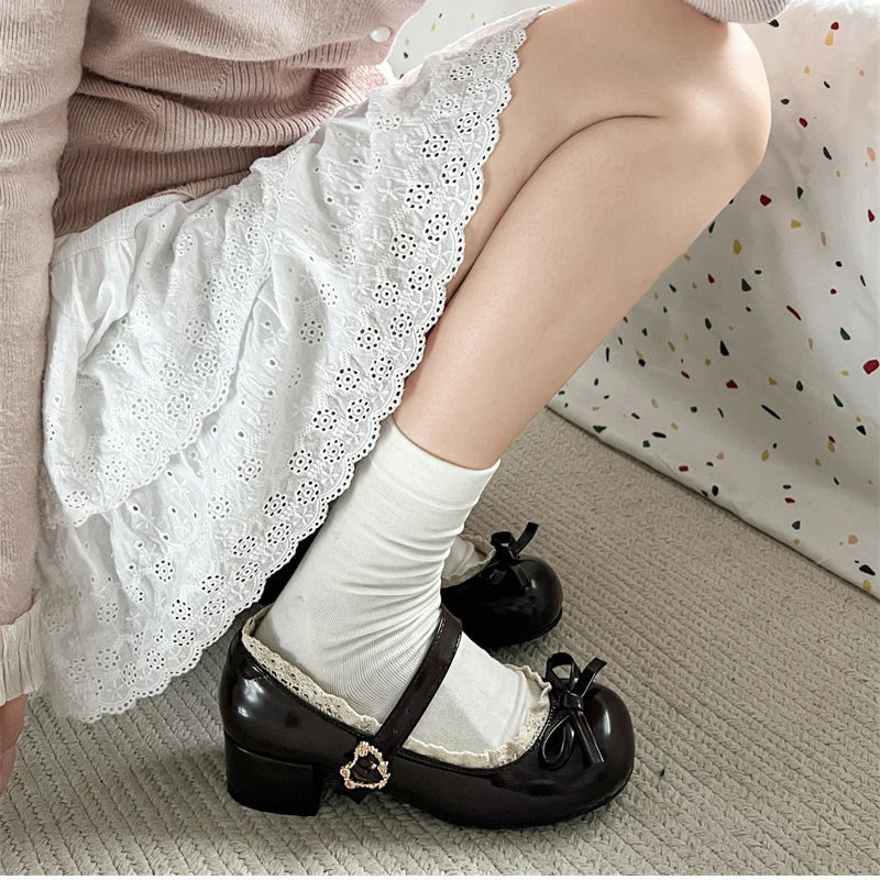 JK Mary Jane Shoes Causal Shallow Butterfly-knot Shoes Leather Shoes