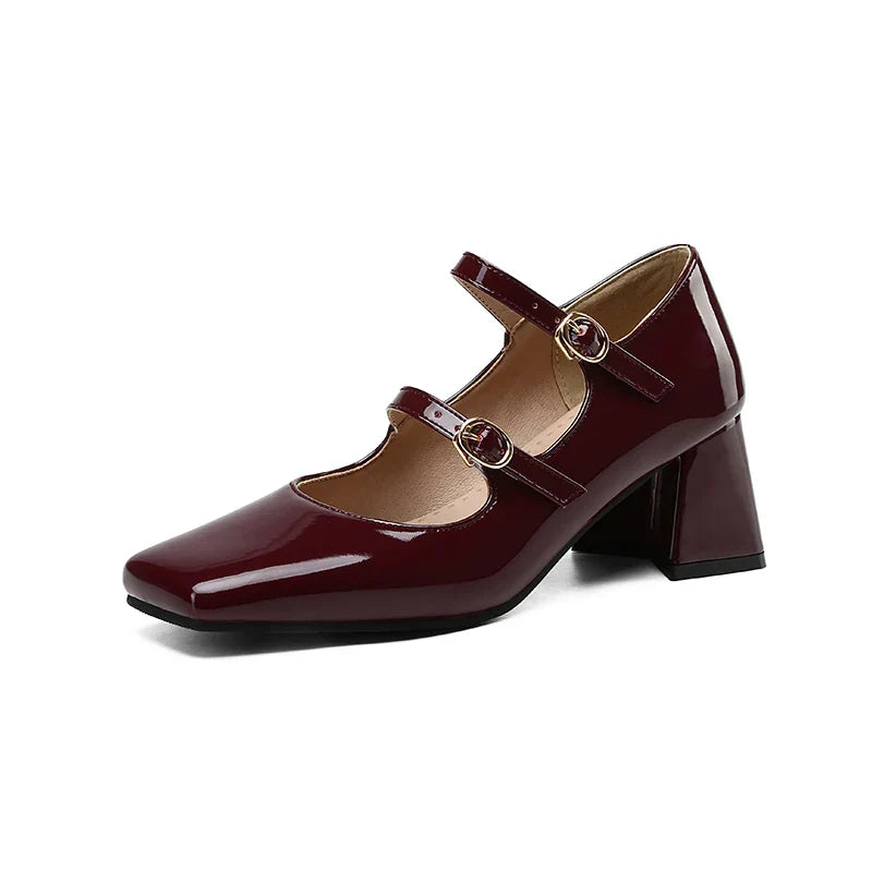 Silver Black Burgundy Heels Elegant Buckle Strap High Heels Pumps Mary Jane Shoes Elegant Solid Lady Party Wedding Shoes