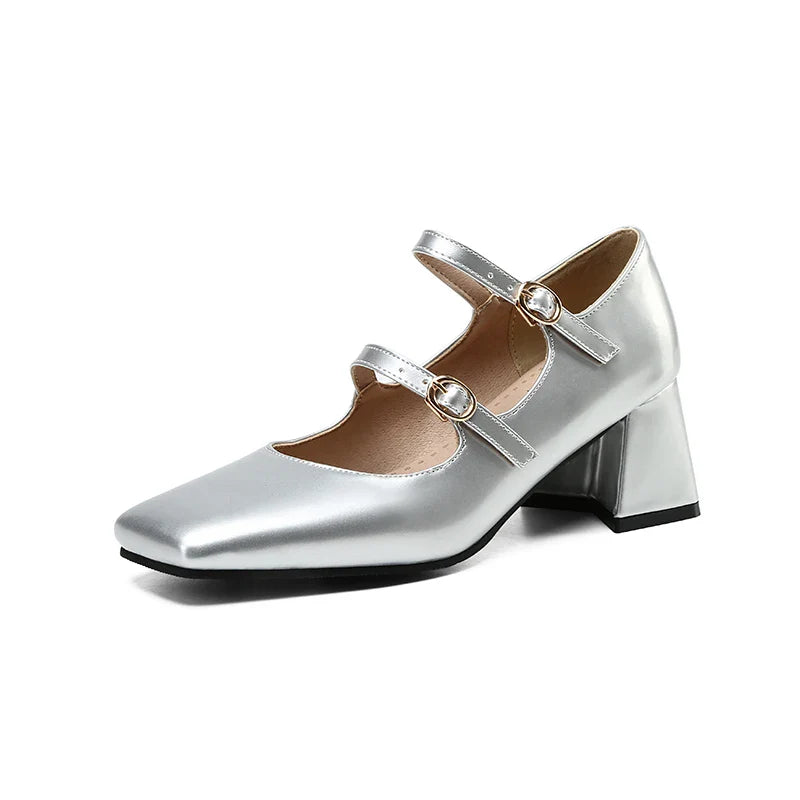Silver Black Burgundy Heels Elegant Buckle Strap High Heels Pumps Mary Jane Shoes Elegant Solid Lady Party Wedding Shoes