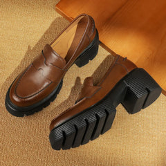 genuine leather chunky heel platform moccasins round toe high quality soft comfortbale loafers shoes hot