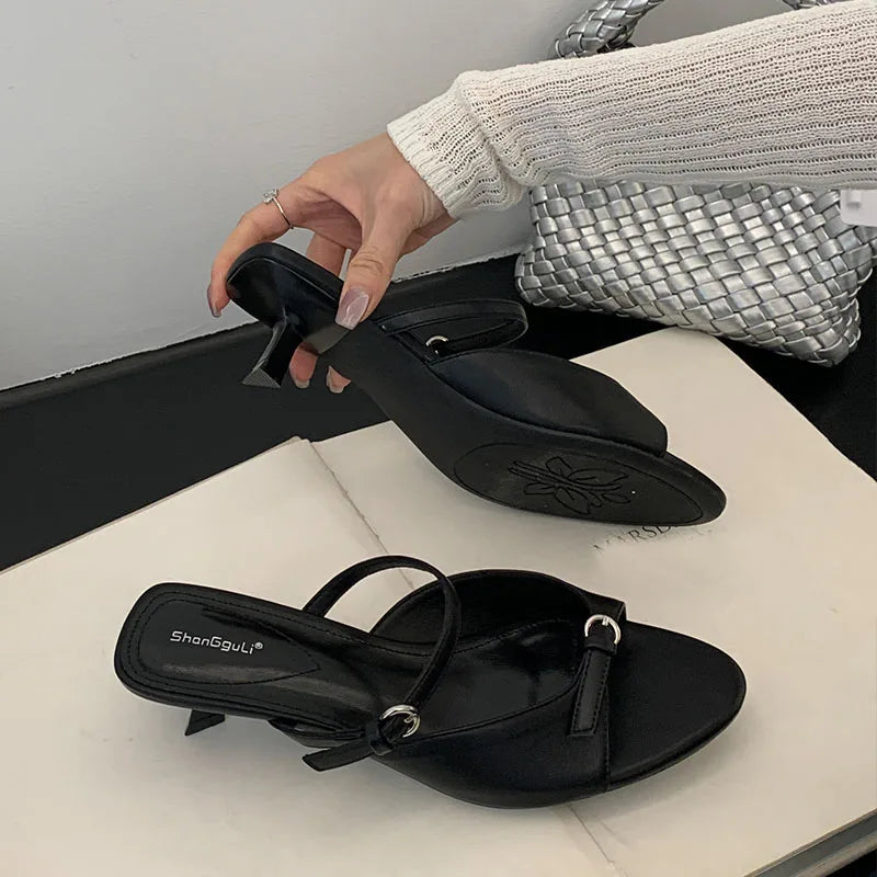 Shallow Elegant Low Heel Pumps Shoes Casual Slides Footwear Slip On Heeled Sandals Shoes