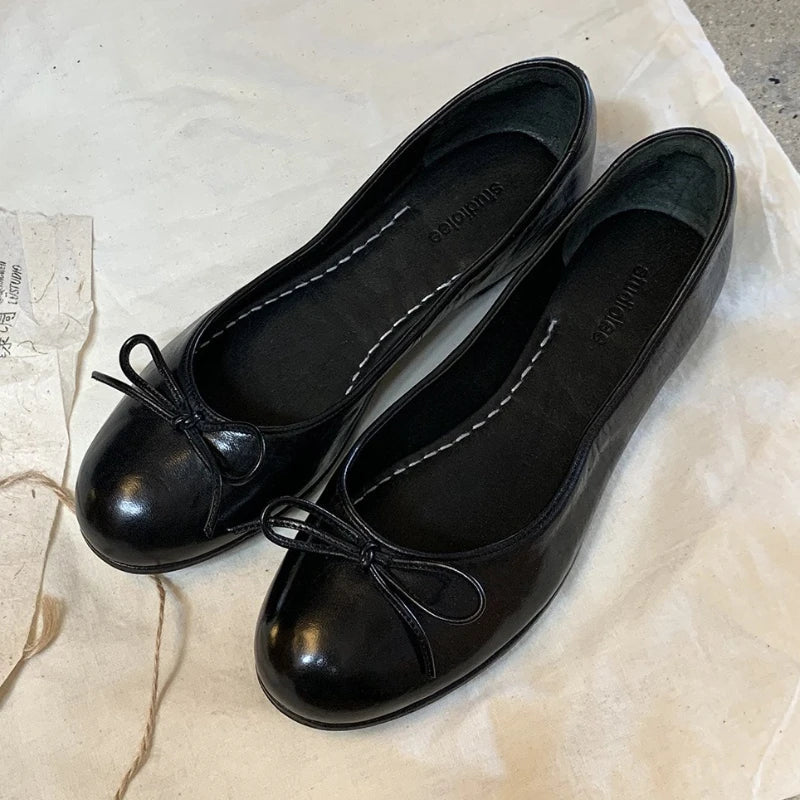 Concise Flat Shoes Shallow Comfort Retro Bowknot Elegant Ballet Flats Zapatos De Mujer