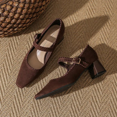 High Heeled One-word Buckle with Light Mouth Pumpss Thick Heel Small Square Head Mary Jane Shoes