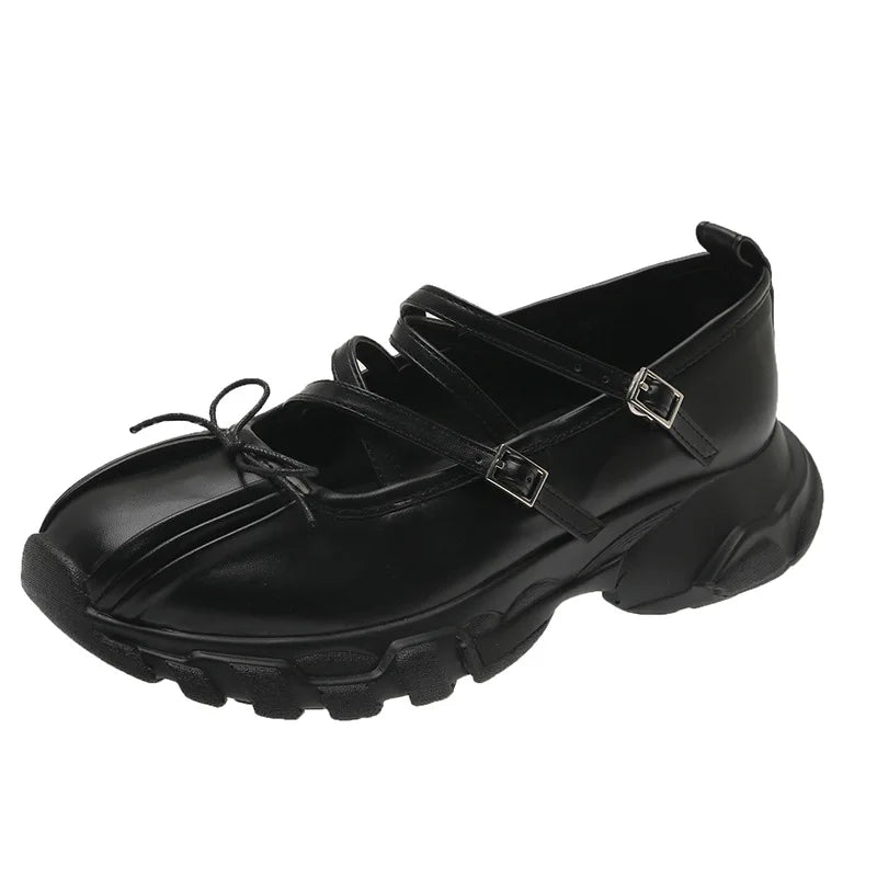 Chunky Sports Shoes Shallow Butterfly-knot Platform Sneakers Casual Flats Outdoor Mary Jane Shoe