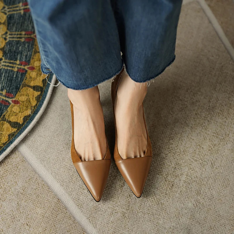 Splicing Shallow Mouth Single Shoes French Pointed Toe Temperament High Heels