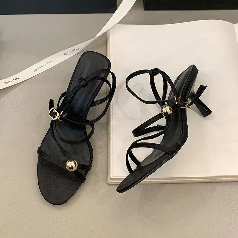 Ankle Strap Thin Heels Sandals Shoes Round Toe Footwear Party High Heels Sandals