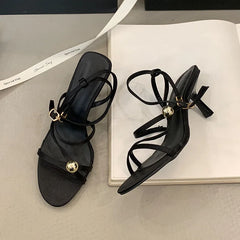 Ankle Strap Thin Heels Sandals Shoes Round Toe Footwear Party High Heels Sandals