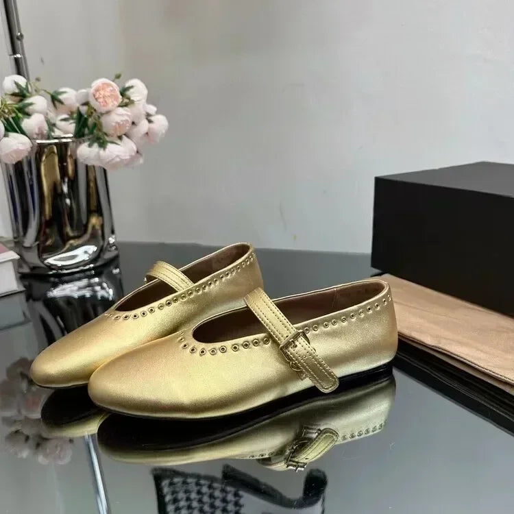 Casual Comfort Flat Mary Jane Single Shoes European and American Rivet Buckle Shoes Dance Shoes