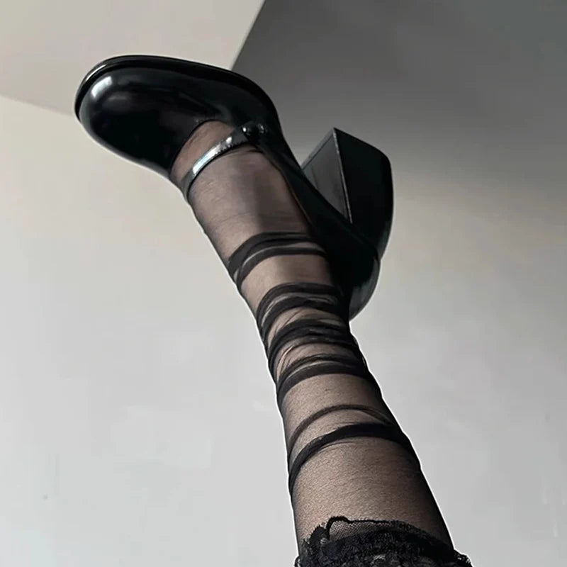 Round Toe Mary Jane Shoes Retro Buckle High Heels Party Thick Soled Pumps Zapatos De Mujer