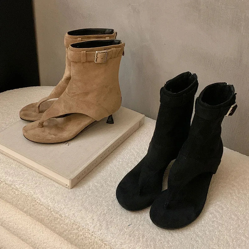 Open Toe Ankle Boots With Thin Heels Footwear Heeled Short Sandals Booties Shoes Flip flops