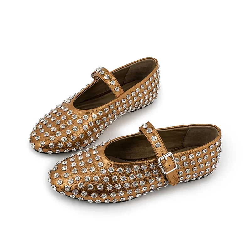 Casual Comfort Flat Mary Jane Single Shoes European and American Rivet Buckle Shoes Dance Shoes