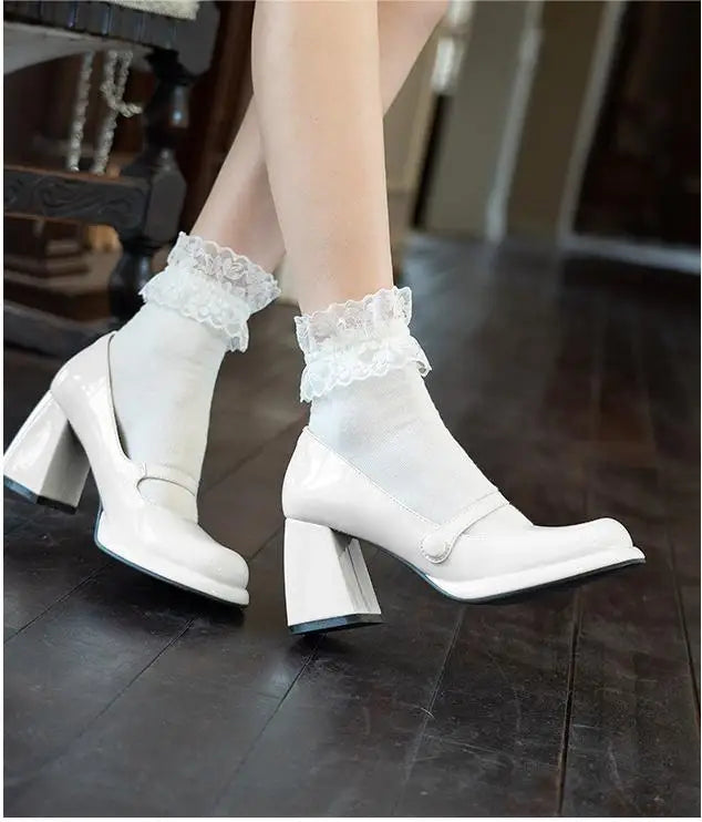 Shoes Retro Square Toe Hollow Out Waterproof Platform Shoes
