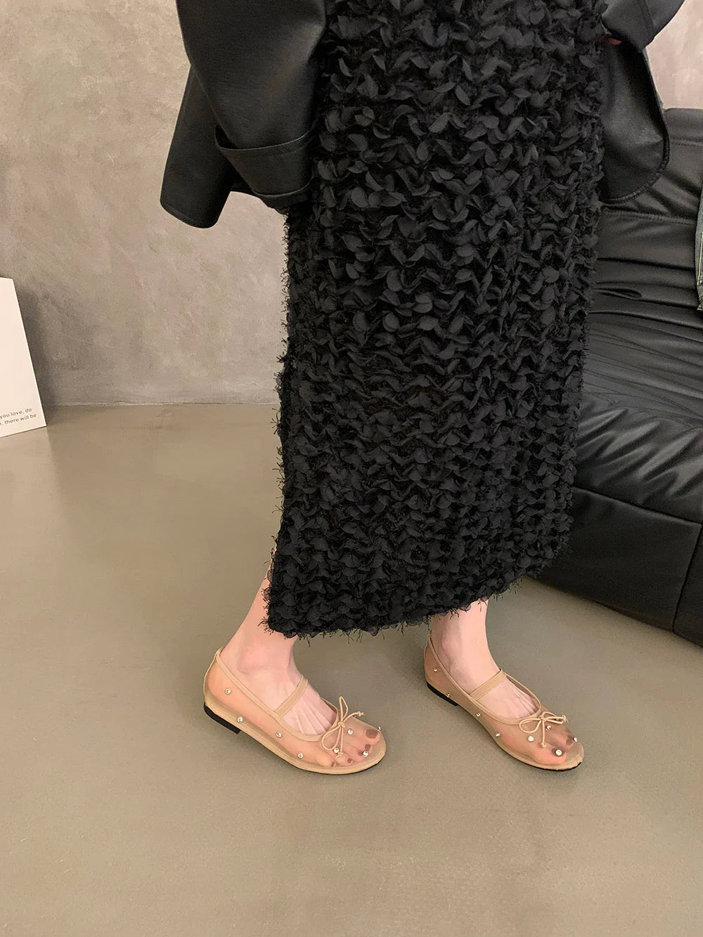 Flat Shoes Mesh Elegant Mary Jane Shoes Soft Sole Outdoor Dress Ballerinas