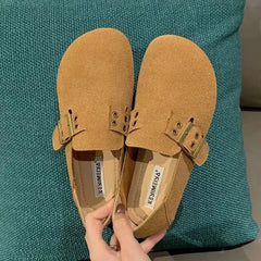 Faux Suede Leather Loafers Rivet Belt Flats Mocasines Garden Shoes Clogs Barefoot Tabis Comfy Slip On Walking Shoes