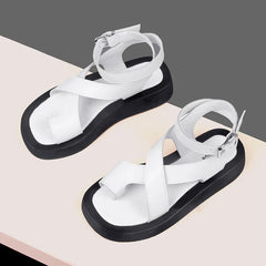 Sandals Clip Toe Sandals Genuine Leather Roman Shoes Sandals