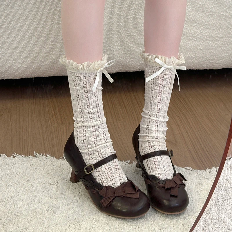 Thick Heel Mary Jane Shoes Butterfly-knot Buckle Strap Shoes Dress Pumps