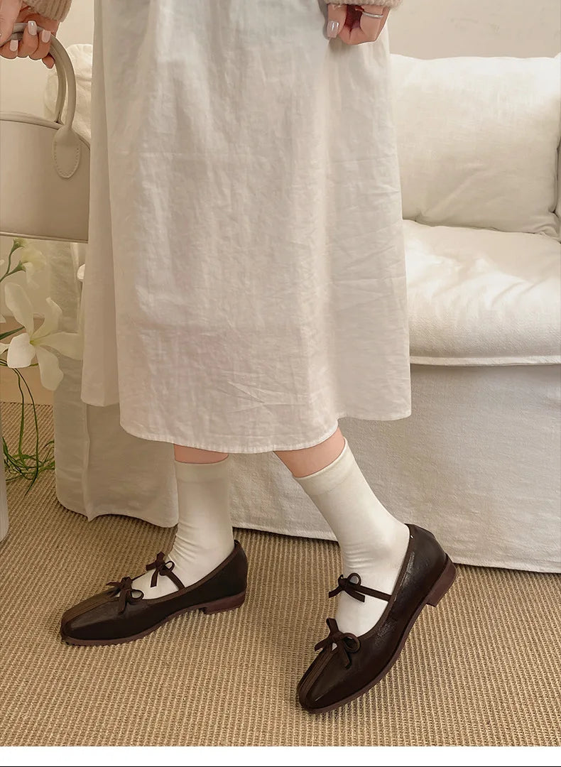 Elegant Bow Decoration Square Toe Shallow Mouth Single Shoes