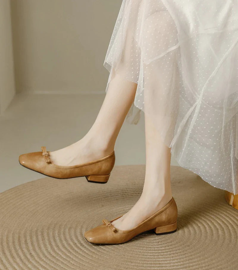 Single Shoes Retro Simple Mary Jane Square Head Shallow Mouth Comfortable Soft Leather Shoes