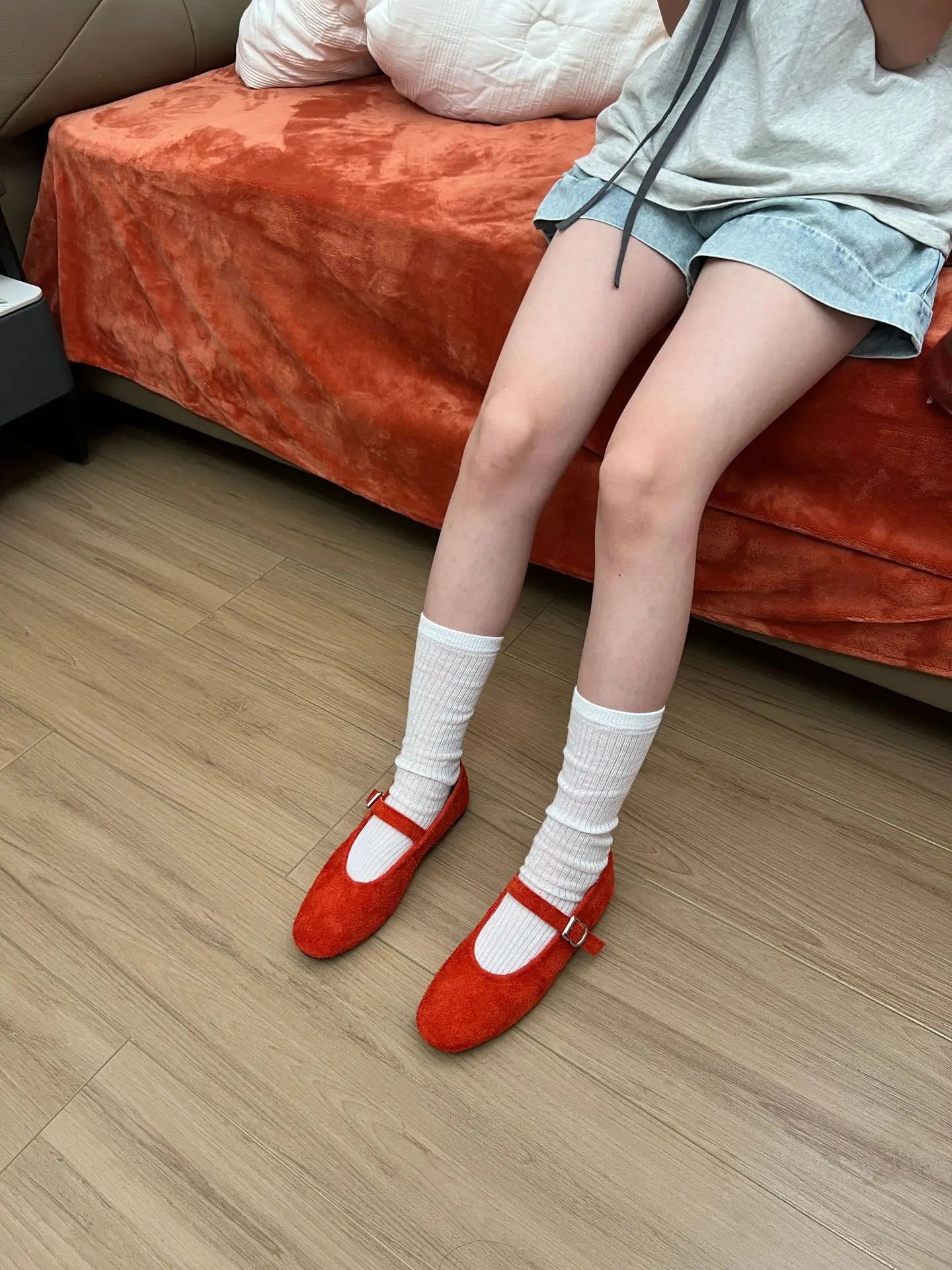 Leather Mary Janes Flats Shoes Cow Suede Buckle Strap Ballet Flats Shoes Shallow Soft Casual Loafers