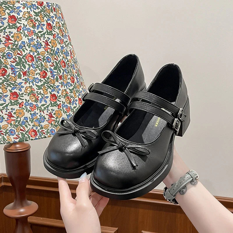 Dresses Mary Jane Shoes Elegant Causal Uniform Performance Shoes Lolita Bowknot Woman Low-heeled Shoes