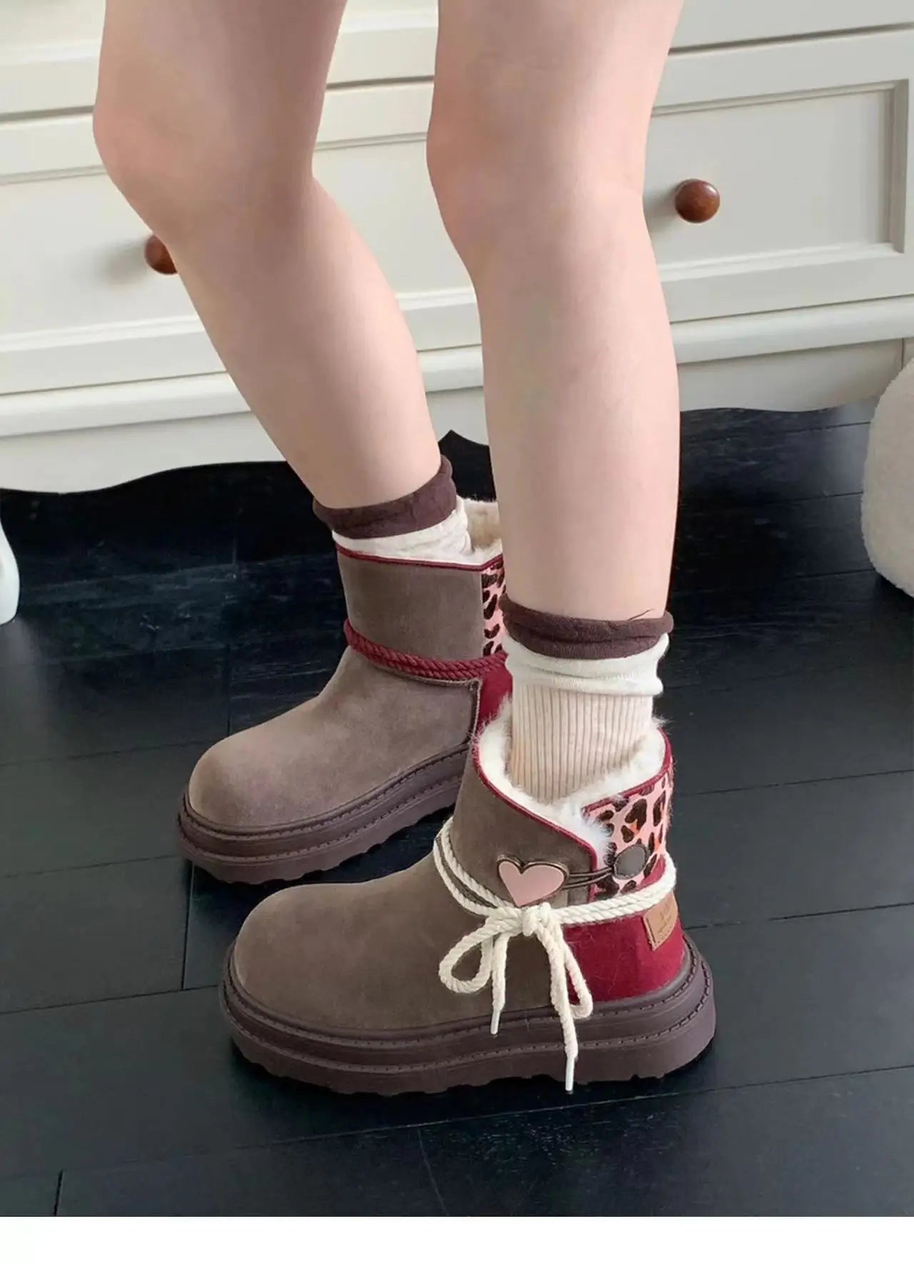 Snow Boots Platform Warm Fur Casual Outdoor High Top Shoes Heart Design Plush Ankle Boots High Quality Cotton Shoes