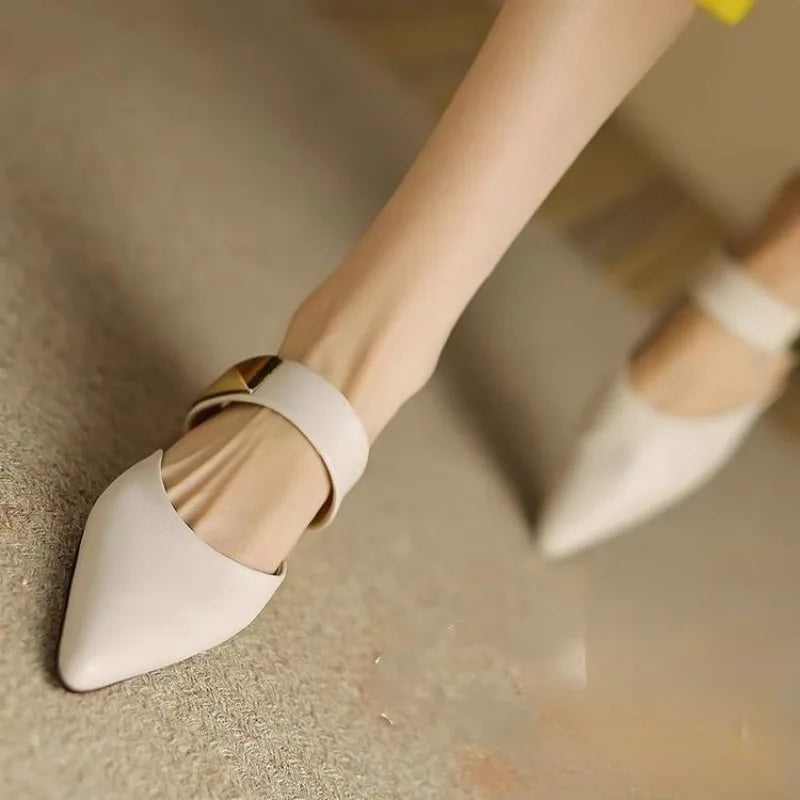Pointed Metal Decorate Muller Shoes Platform Casual Half Slippers High Heel Woman Sandals