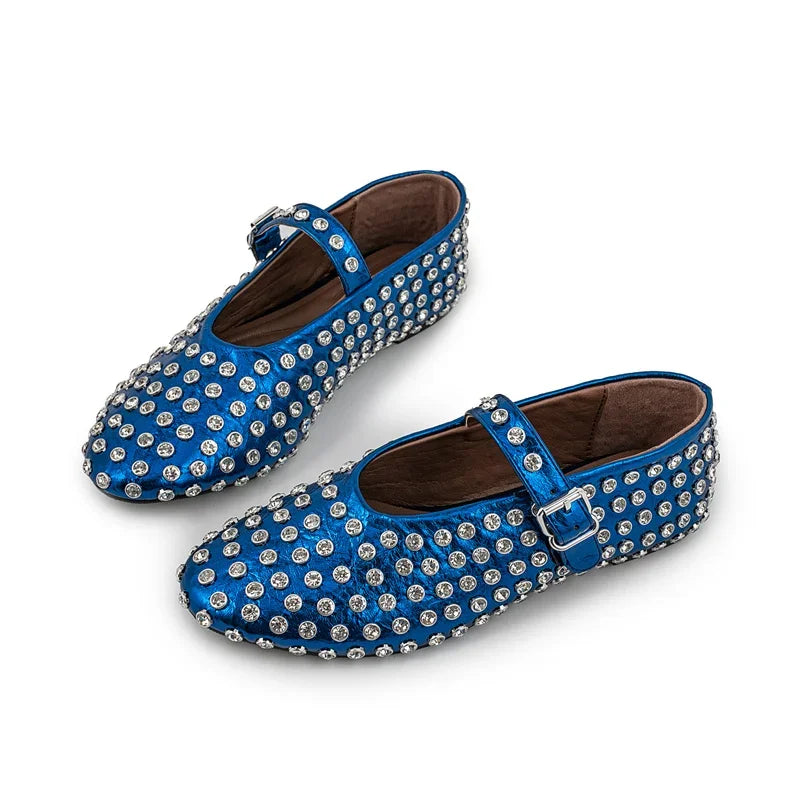 Casual Comfort Flat Mary Jane Single Shoes European and American Rivet Buckle Shoes Dance Shoes