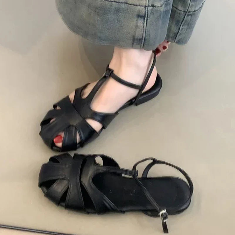 Retro Style Hollow Out Flats Sandals Party Dress Gladiator Shoes Zapatos De Mujer