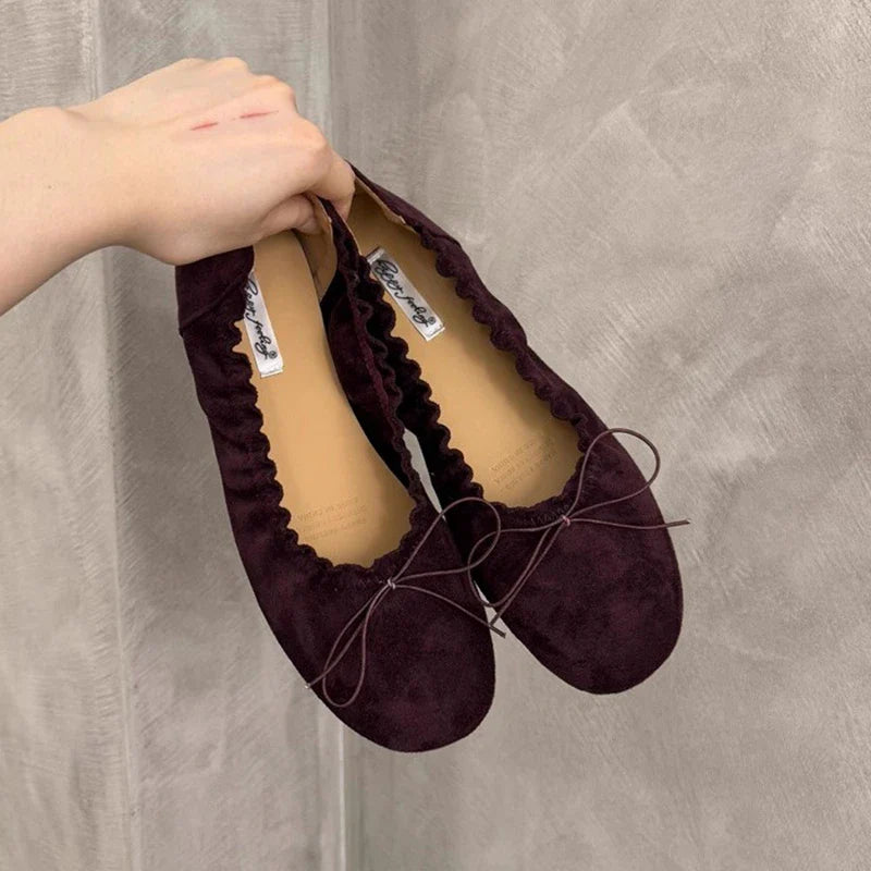 Brand Flat Shoes Round Toe Pleated Shallow Slip On Boat Shoes Soft Flat Heel Single Shoes