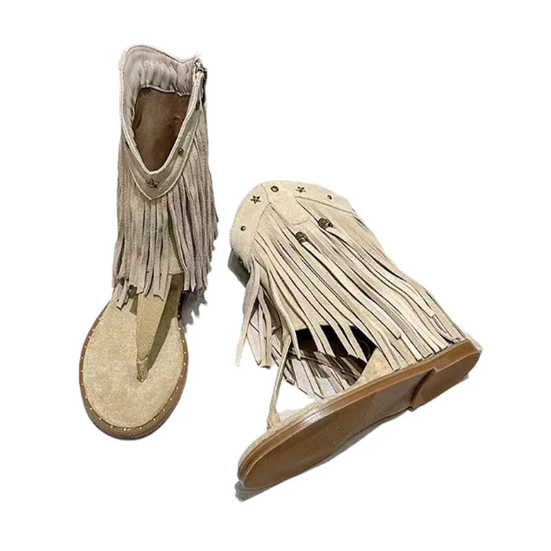 Fringe Ankle Cool Boots Sandals Flats Clip Toe Shoes Brand Casual Woman Zapatillas