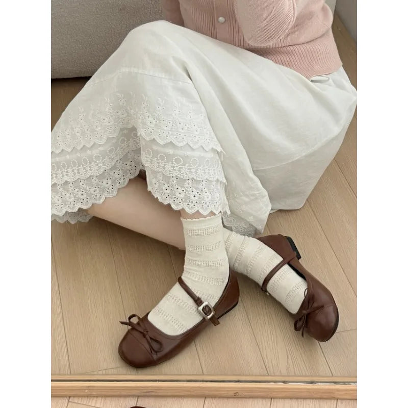 Mary Jane Shoes Square Toe Comfort Soft Sole Flats Comfort Ballerinas Shoes