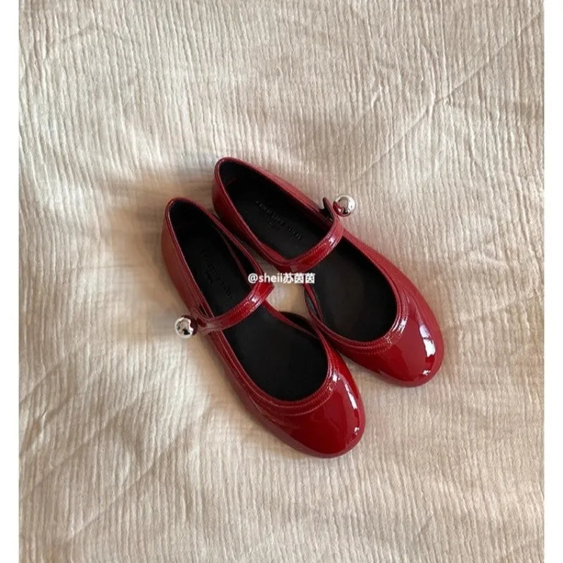 Cartoon Cute Leather Mary Jane Shoes Lolita Red Black Flat Keel Thin Shoes Girl High Quality
