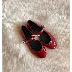 Cartoon Cute Leather Mary Jane Shoes Lolita Red Black Flat Keel Thin Shoes Girl High Quality