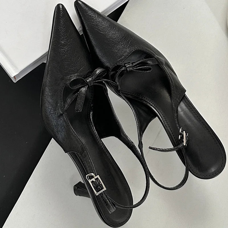 Elegant Butterfly-knot Thin Heels Slingbacks Shoes Buckle Strap Banquet Zapatos De Mujer