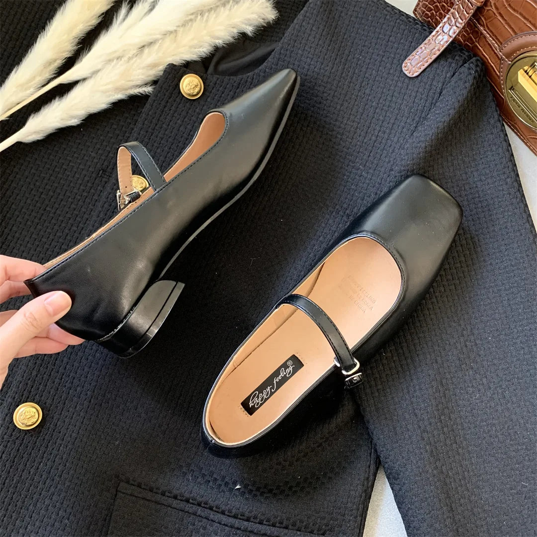Flat mary janes shoes woman candy color soft leather ballet flats ankle strap comfy mocaasins