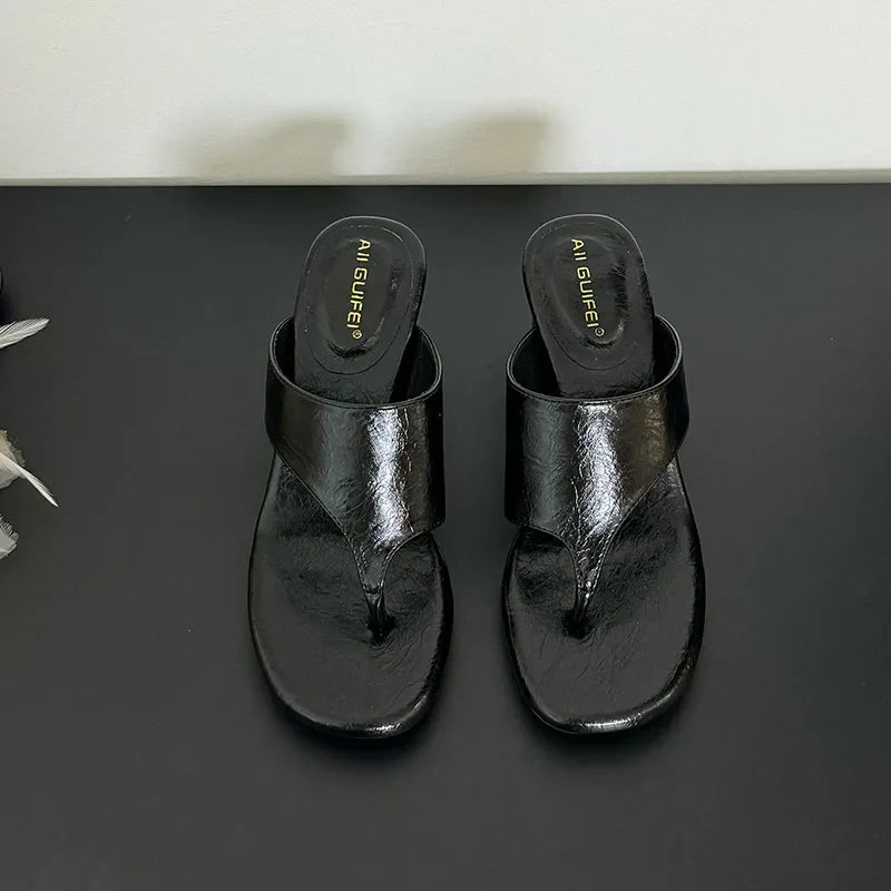 Red Footwear Round Heels Slippers Flip flops Elegant Heeled Sandals Slides