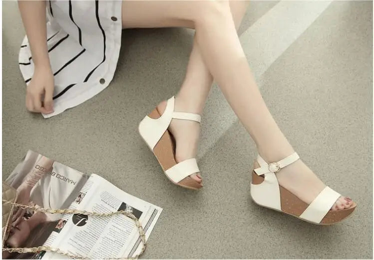 Genuine Horsehair High-heeled Thick-soled Leopard-print Roman Slope-heeled Sandals 32 33 Small Size Shoes