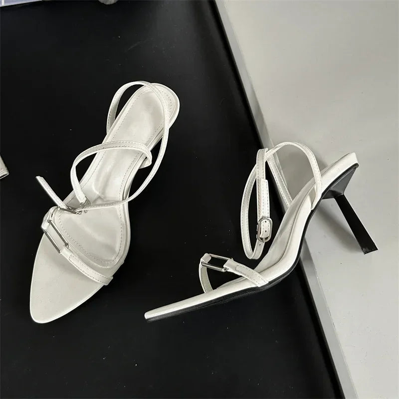 Ankle Buckle Strap Sandals Pointed Toe Thin High Heels Casual Hollow Out Shoes Zapatillas De Mujer