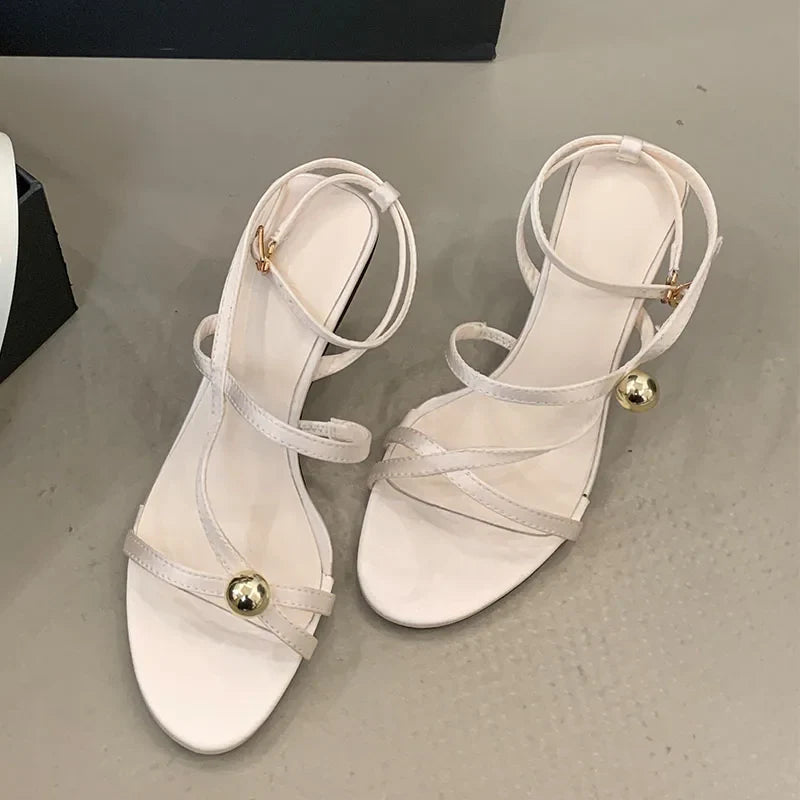 Ankle Strap Thin Heels Sandals Shoes Round Toe Footwear Party High Heels Sandals