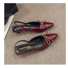 Pointed Toe Heeled Sandals Bow Slippers Slingback Shoes Party Trend Dress Zapatos