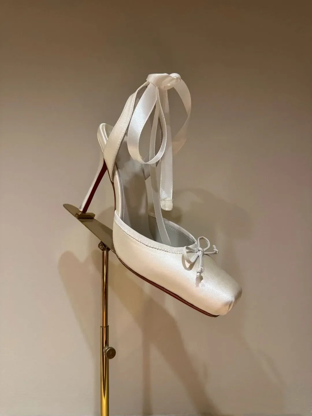 Pink Color Silk Satin Ankle Strap Lace-Up Ribbon Single Shoes Elegant Lady High Heels Dressing Party