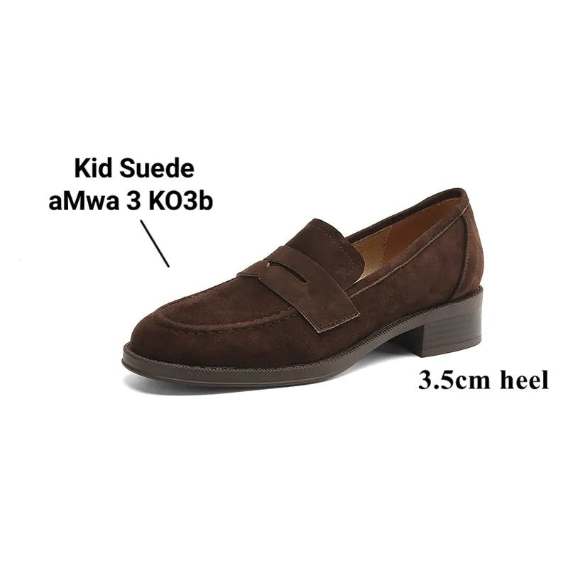 Kid Suede Penny Loafers Handmade Leisure Slip-on Creeper Flats Brown Size 34-43